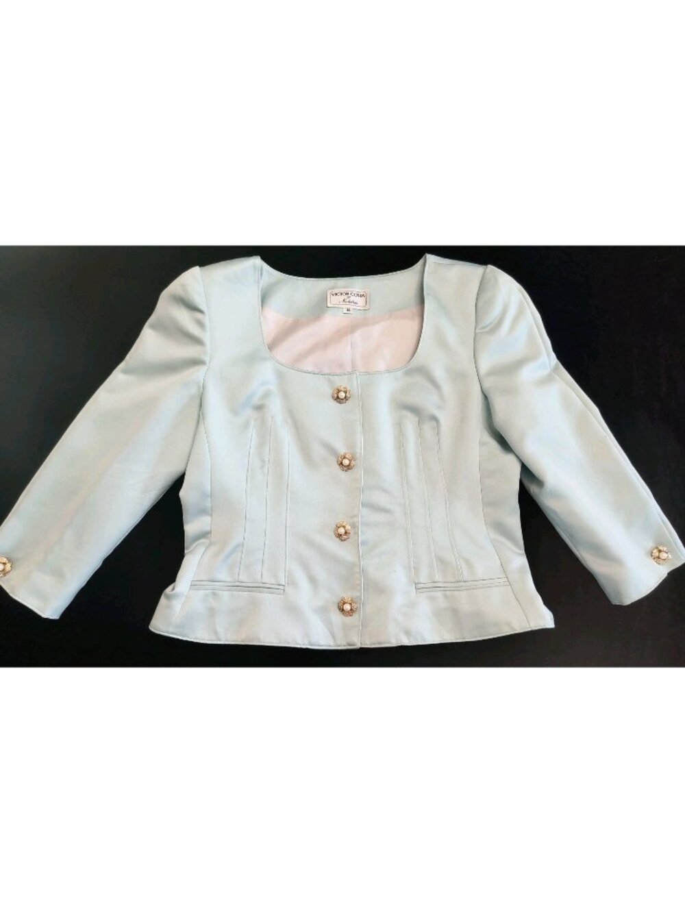 Victor Acosta By Nahdree Women Wedding Blazer Razo Ligth Blue Sz 14 3/4 Sleeve